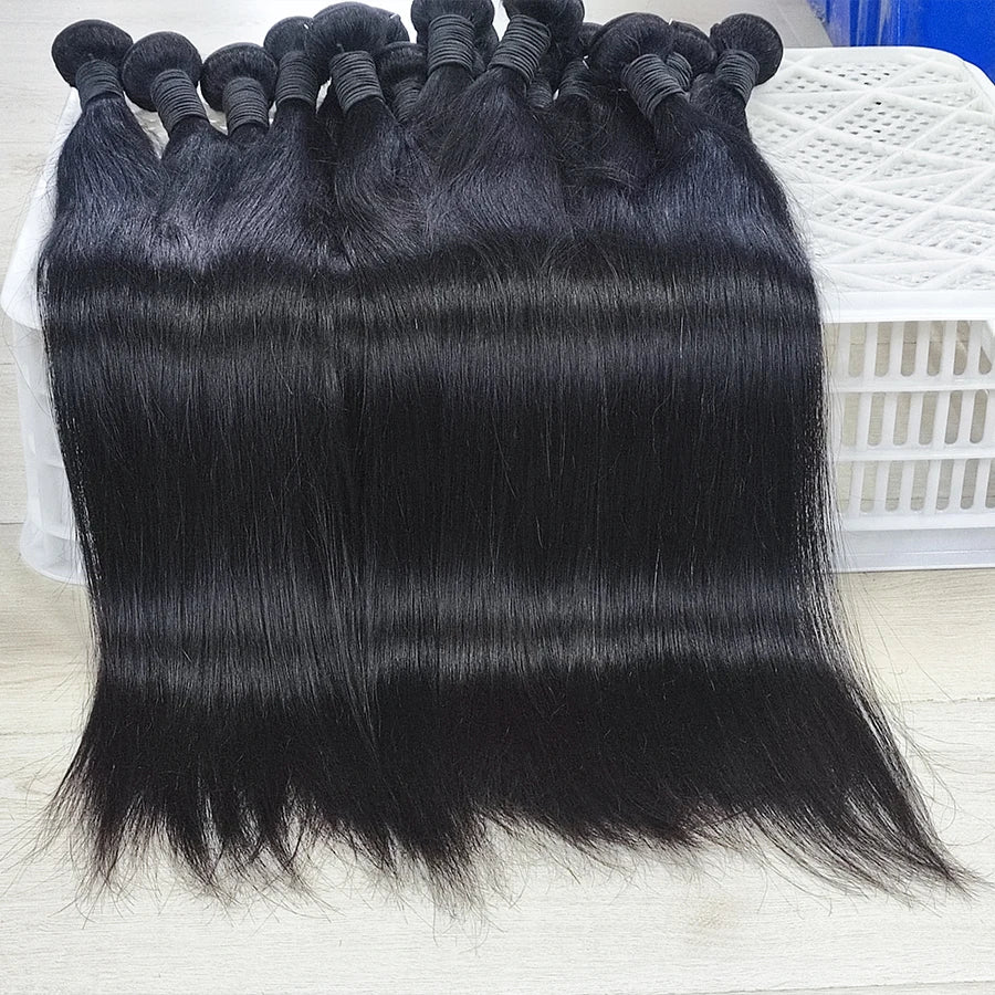Straight Human Hair Bundles 10A Raw Hair Bundles 100% Human Hair Extensions Natural Black Brazilian Hair Weave Bundles for Women 20 22 24 Inch Bundle Deals Fast Shipping 1/3/4 Pcs Bundles 40 Inch Natural Black No Shedding