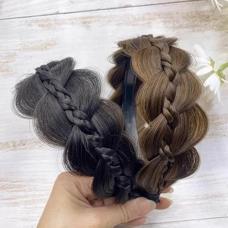 New Women Wide Edge Twist Fishbone Wig Hairband Cover Gray Hair Headwear Fashion Braid Headband