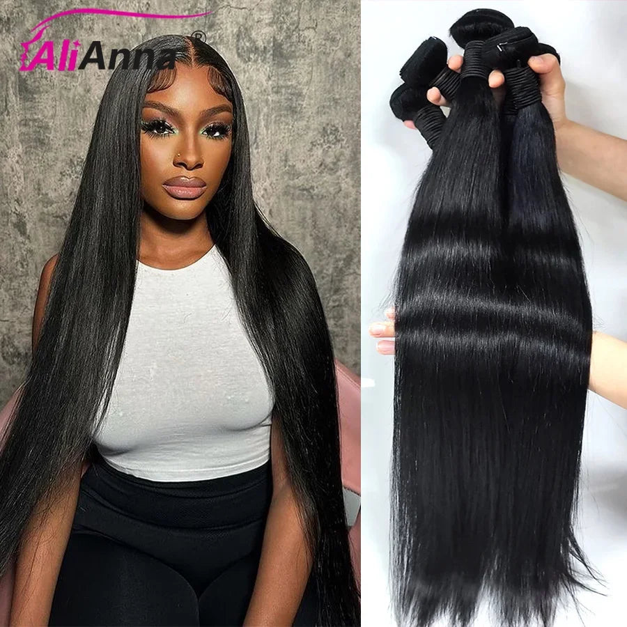 Straight Human Hair Bundles 10A Raw Hair Bundles 100% Human Hair Extensions Natural Black Brazilian Hair Weave Bundles for Women 20 22 24 Inch Bundle Deals Fast Shipping 1/3/4 Pcs Bundles 40 Inch Natural Black No Shedding