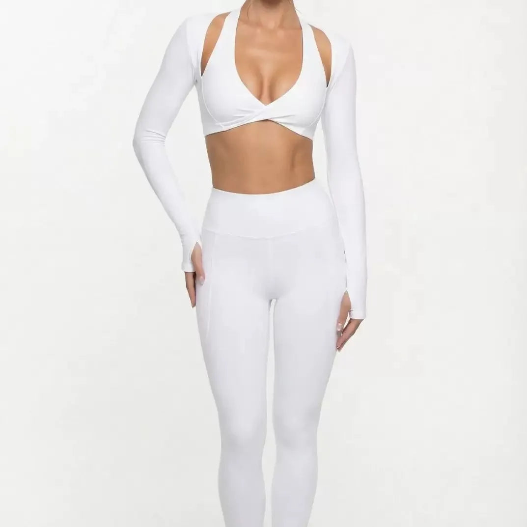 Nude Feel Yoga Long Sleeve Set For Women Pullover Quick-Dry Compression Shirt Outdoor Fitness Activewear Woman Sports Sets