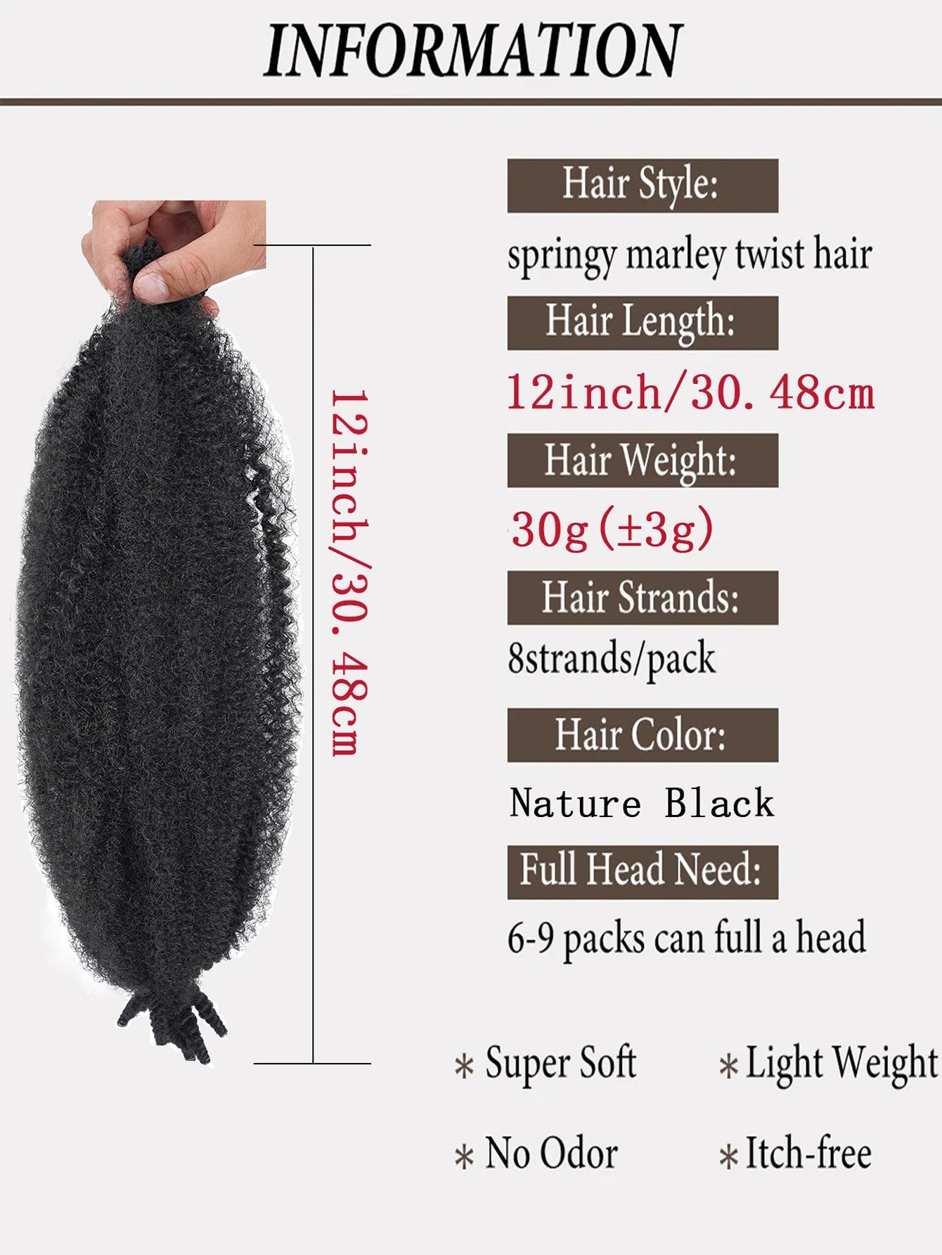 12 Inch Marley Synthetic Braiding Hair Afro Kinky Curly Bulk Braids Hair Black Color Crochet Braids Hair Extension For Women