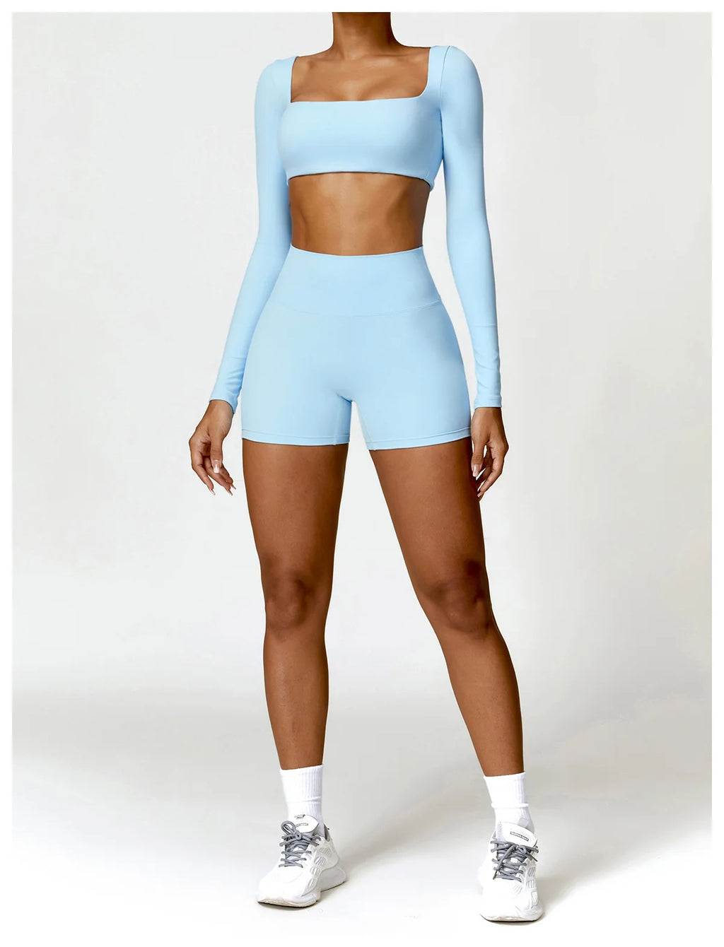 Hearuisavy Summer 2PCS Long Sleeve Gym Set Women Yoga Clothes Quick-Drying Sportswear Running Leggings Workout Sports Crop Top