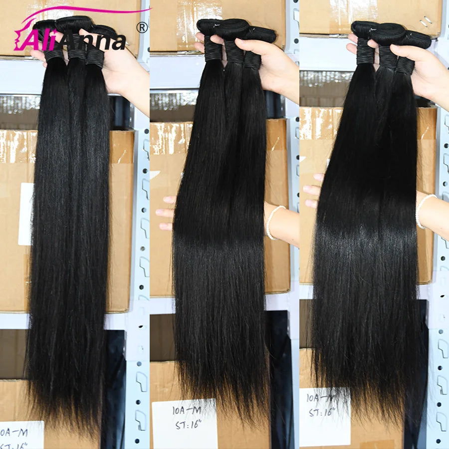 Straight Human Hair Bundles 10A Raw Hair Bundles 100% Human Hair Extensions Natural Black Brazilian Hair Weave Bundles for Women 20 22 24 Inch Bundle Deals Fast Shipping 1/3/4 Pcs Bundles 40 Inch Natural Black No Shedding
