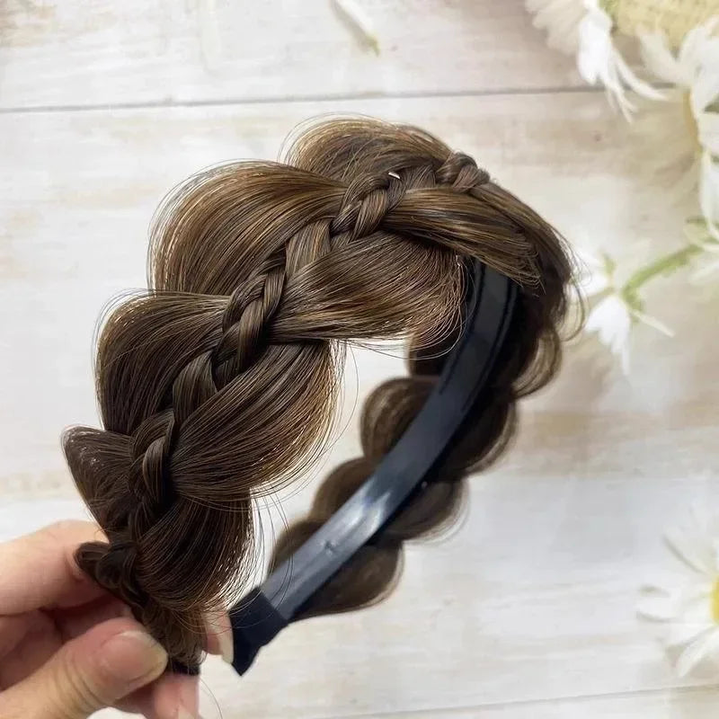 New Women Wide Edge Twist Fishbone Wig Hairband Cover Gray Hair Headwear Fashion Braid Headband