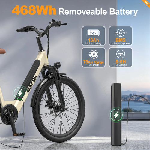 Aairsk EU Stock 26 Inch 250W Ebike With 36V 13Ah Lithium Battery City Woman Moped Style Removable Battery Electric Bike Bicycle