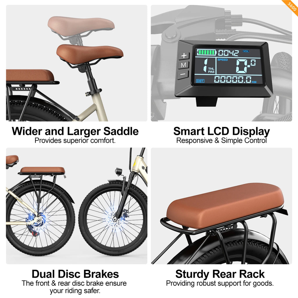Aairsk EU Stock 26 Inch 250W Ebike With 36V 13Ah Lithium Battery City Woman Moped Style Removable Battery Electric Bike Bicycle