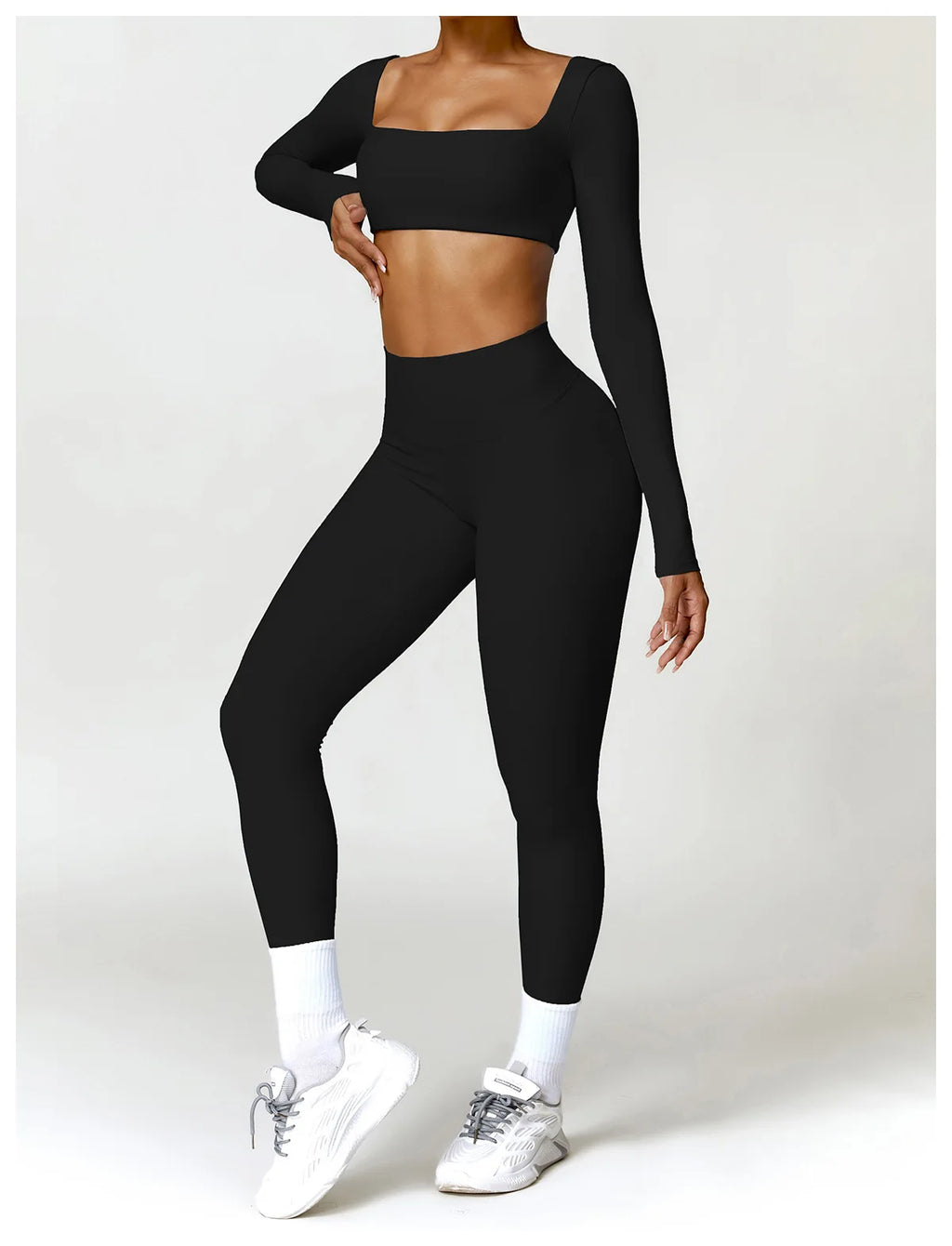 Hearuisavy Summer 2PCS Long Sleeve Gym Set Women Yoga Clothes Quick-Drying Sportswear Running Leggings Workout Sports Crop Top