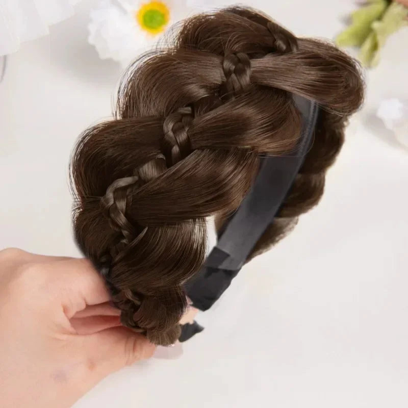 New Women Wide Edge Twist Fishbone Wig Hairband Cover Gray Hair Headwear Fashion Braid Headband