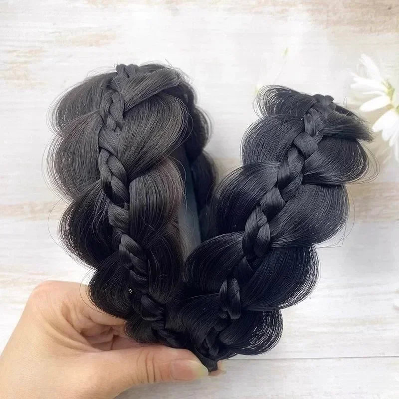 New Women Wide Edge Twist Fishbone Wig Hairband Cover Gray Hair Headwear Fashion Braid Headband
