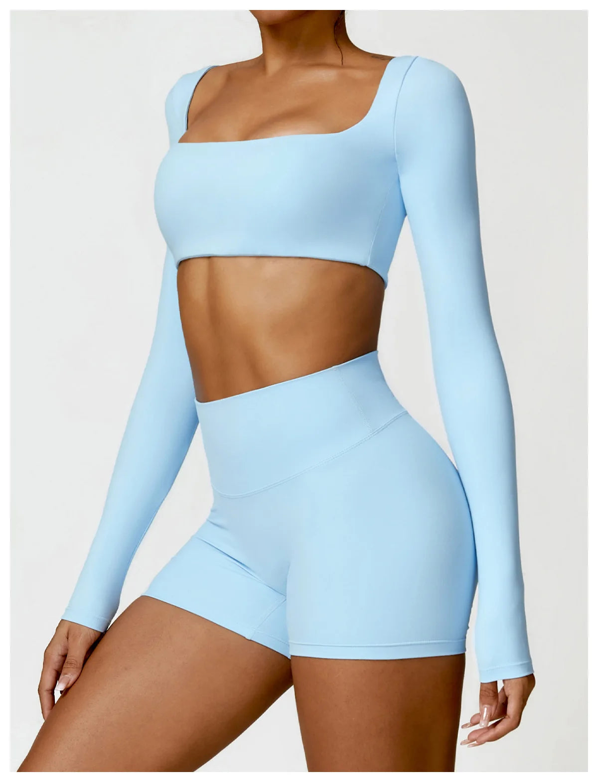 Hearuisavy Summer 2PCS Long Sleeve Gym Set Women Yoga Clothes Quick-Drying Sportswear Running Leggings Workout Sports Crop Top