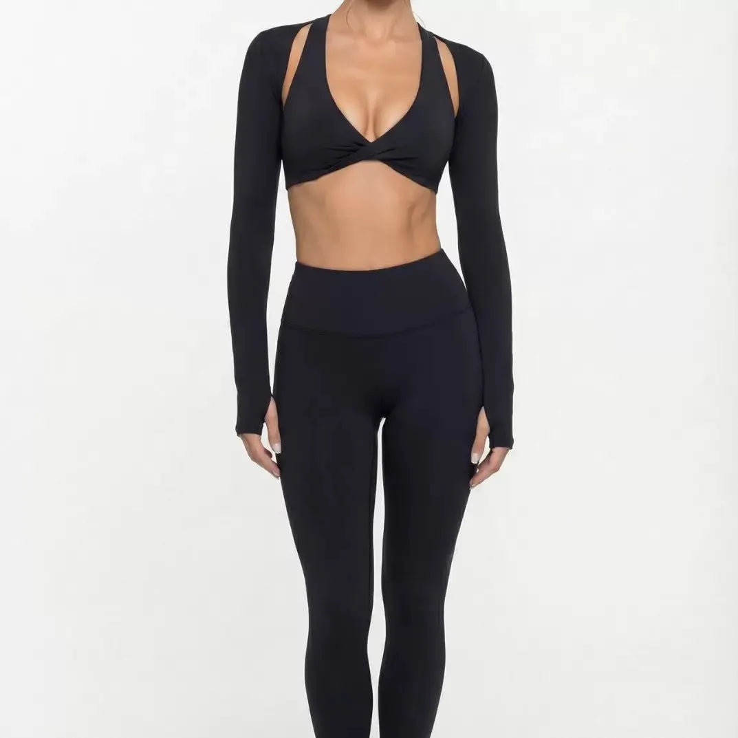Nude Feel Yoga Long Sleeve Set For Women Pullover Quick-Dry Compression Shirt Outdoor Fitness Activewear Woman Sports Sets